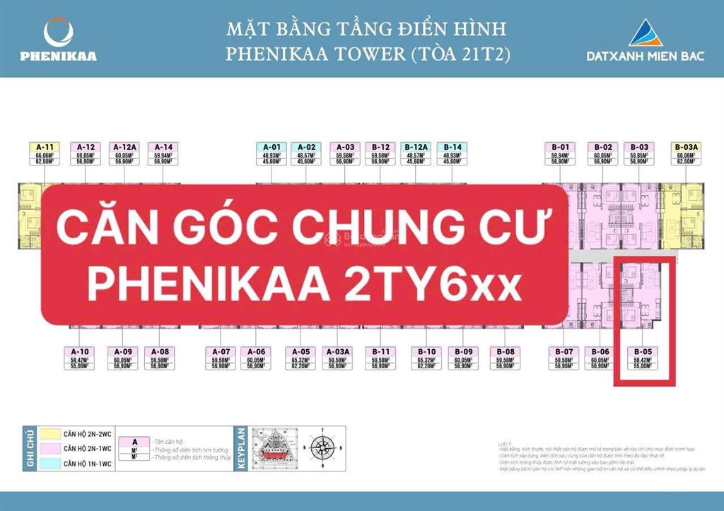 Bán nhanh căn góc 2n1wc chung cư phenikaa giá 2ty6xx