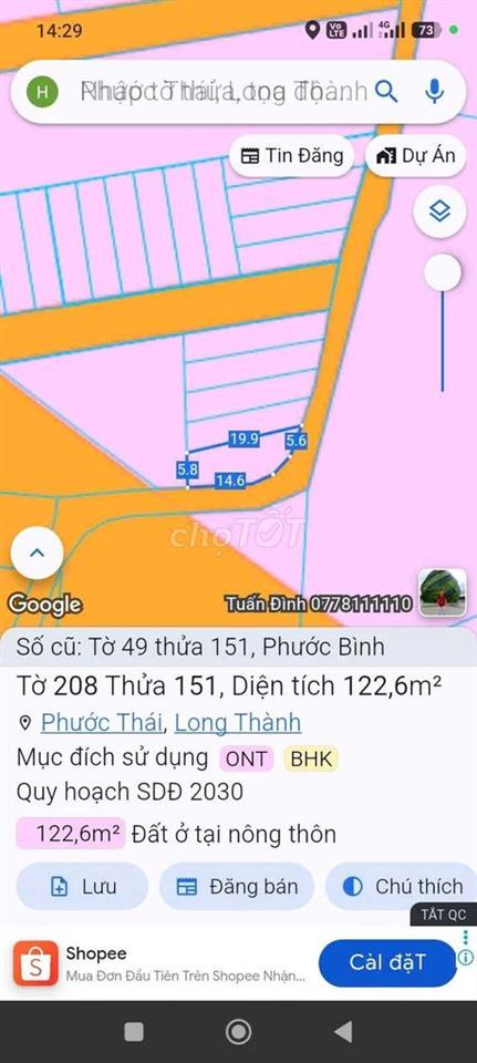 Đất thổ cư 2 mặt tiền đường 7m