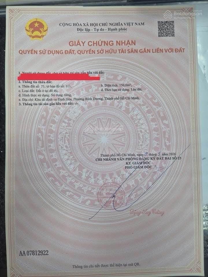 Bán lô đất đường số 13 khu tái định cư định hòa, nằm cách võ văn kiệt vào chỉ 50m, vị trí đẹp