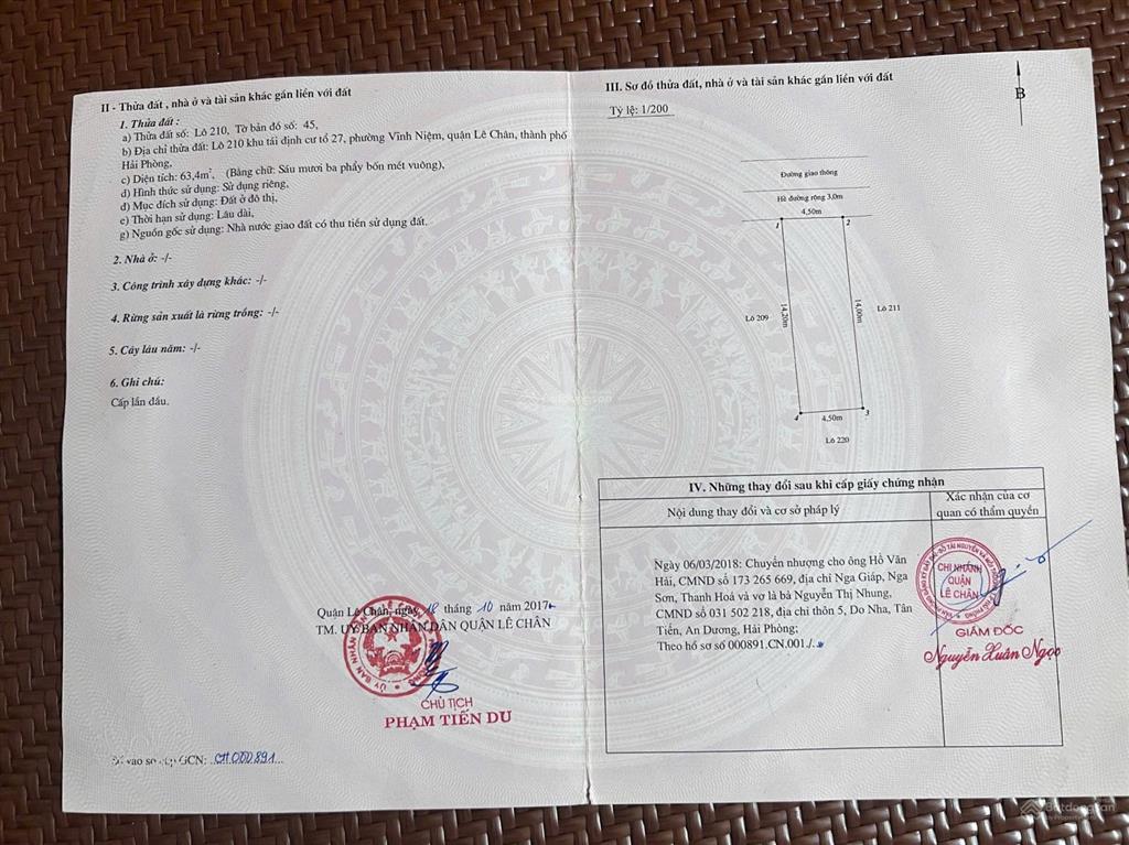 Chính chủ cần bán lô đất khu tđc 27 sau mặt đường bùi viện vĩnh niệm, lê chân, hải phòng