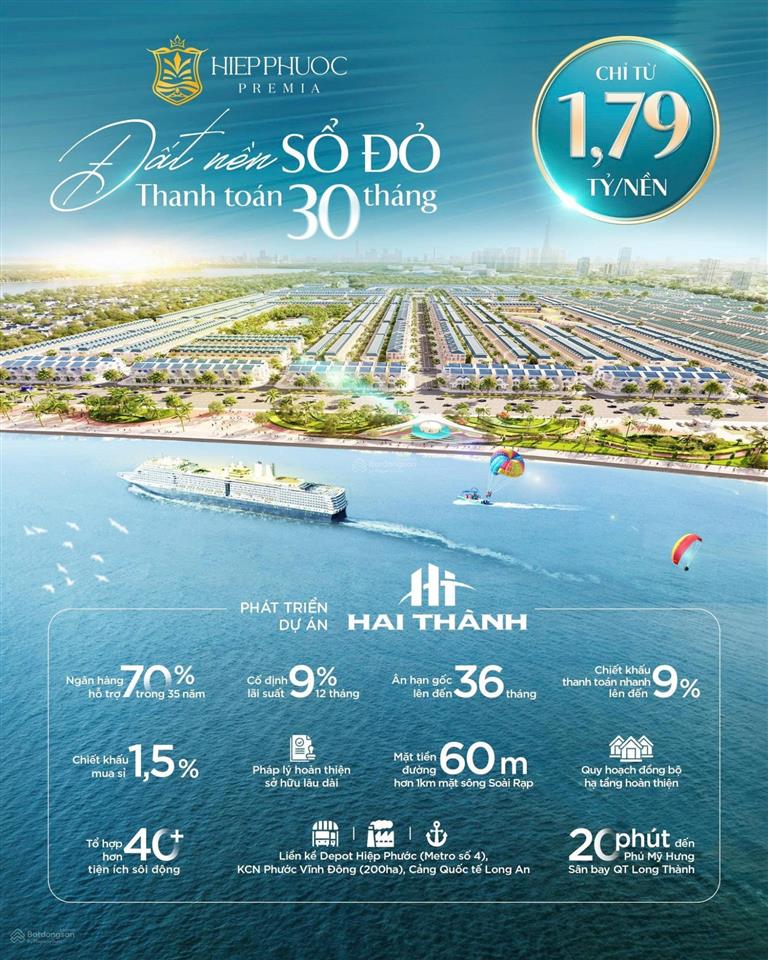 Đất nền cảng hiệp phước 1,79 tỷ 80m2 thanh toán linh hoạt 30 tháng, sổ sẵn  tư vấn