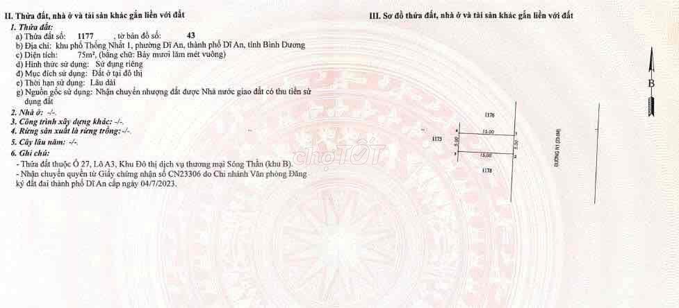 full thổ cư 75m mặt tiền đường chính khu dân cư rẻ hơn 30% trục đường