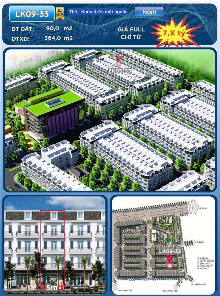 Bán liền kề hoàng gia garden lk0933, 90m² giá 7,x tỷ  hướng nam, đường 13,5m