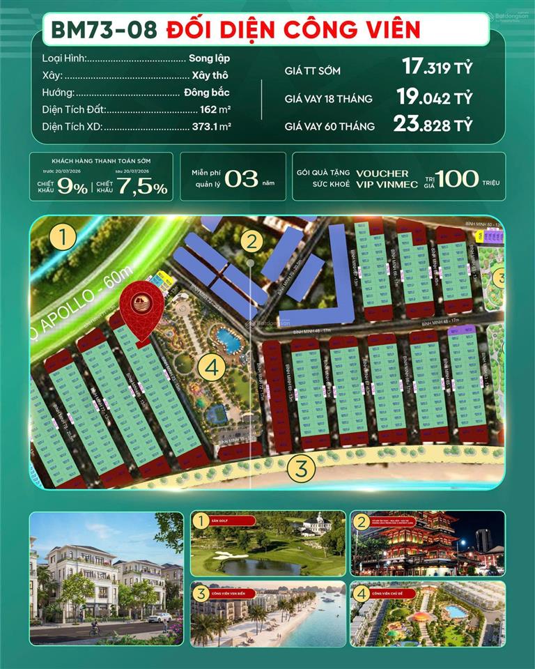 Siêu phẩm song lập bm7308  hàng đối diện công viên