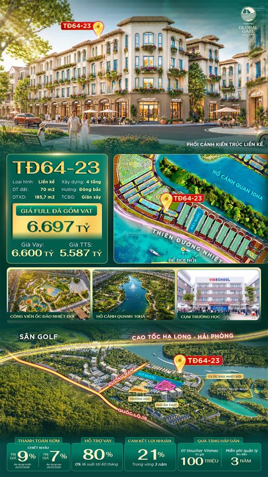 Chỉ 5,587 tỷ sở hữu liền kề trung tâm vinhomes global gate hạ long