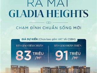 Mở bán căn hộ gladia đợt 1  trả trước chỉ 10%. chiết khấu tiền mặt 12%, không trả gốc lãi 2 năm.