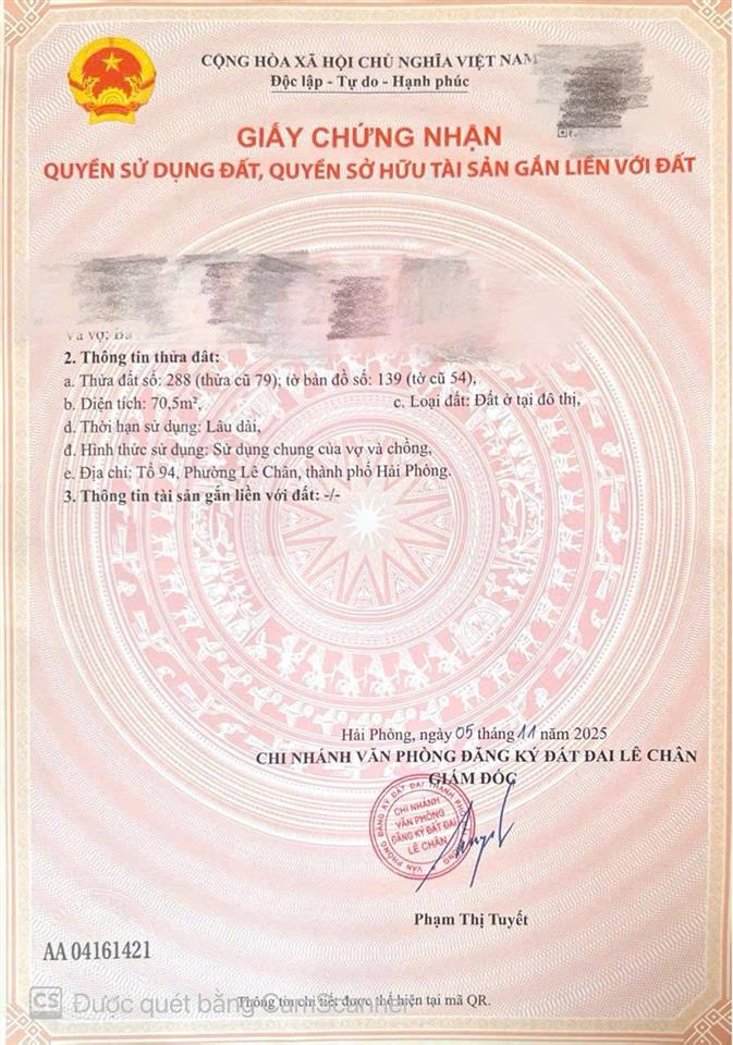 Chuyển nhượng đất phân lô khu thiên lôi, lê chân, hải phòng.