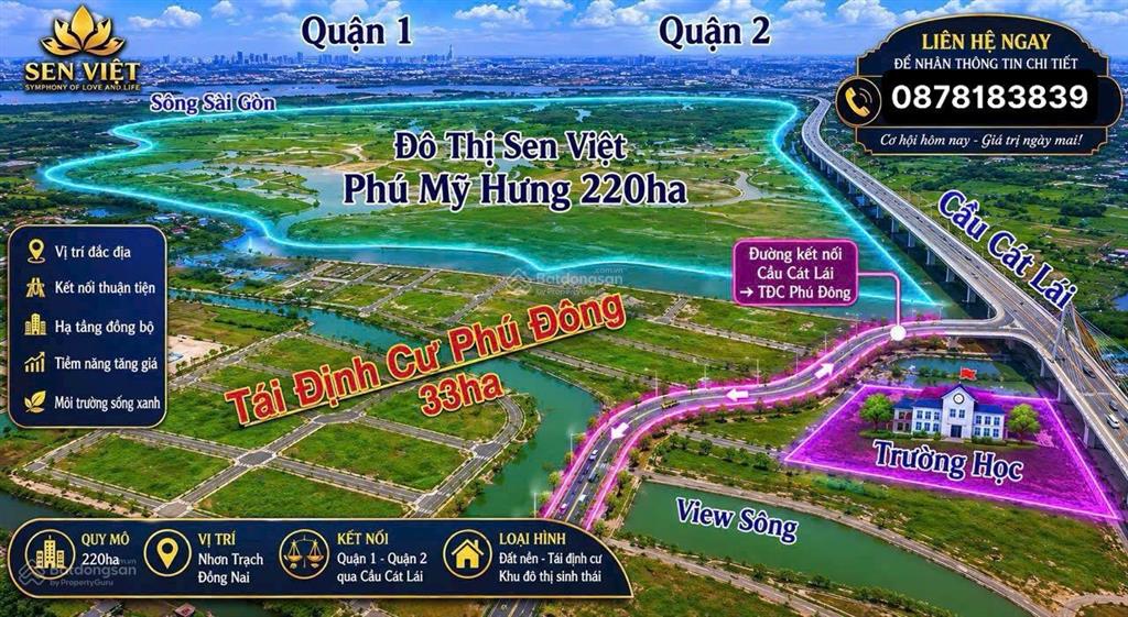 Bán đất nền tái định cư phú đông (dự án sen việt nhơn trạch) diện tích từ 100276m2