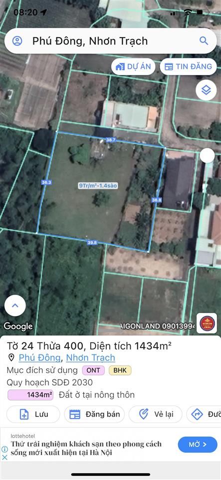Đất thổ cư khu biệt thự vườn ngay trung tâm xã đại phước. tiện ích bán kính 500m