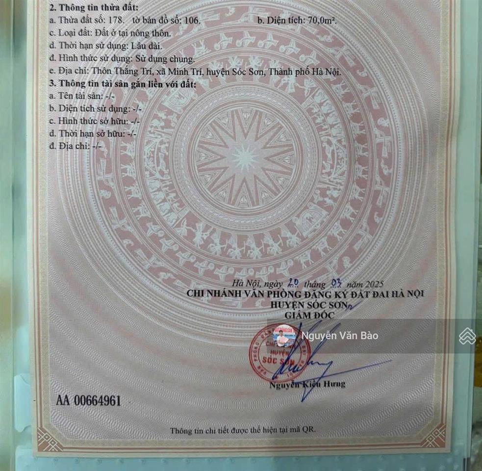 Chuyển nhượng lô đất nhỉnh tỷ tại thắng trí, minh trí, sóc sơn, hà nội
