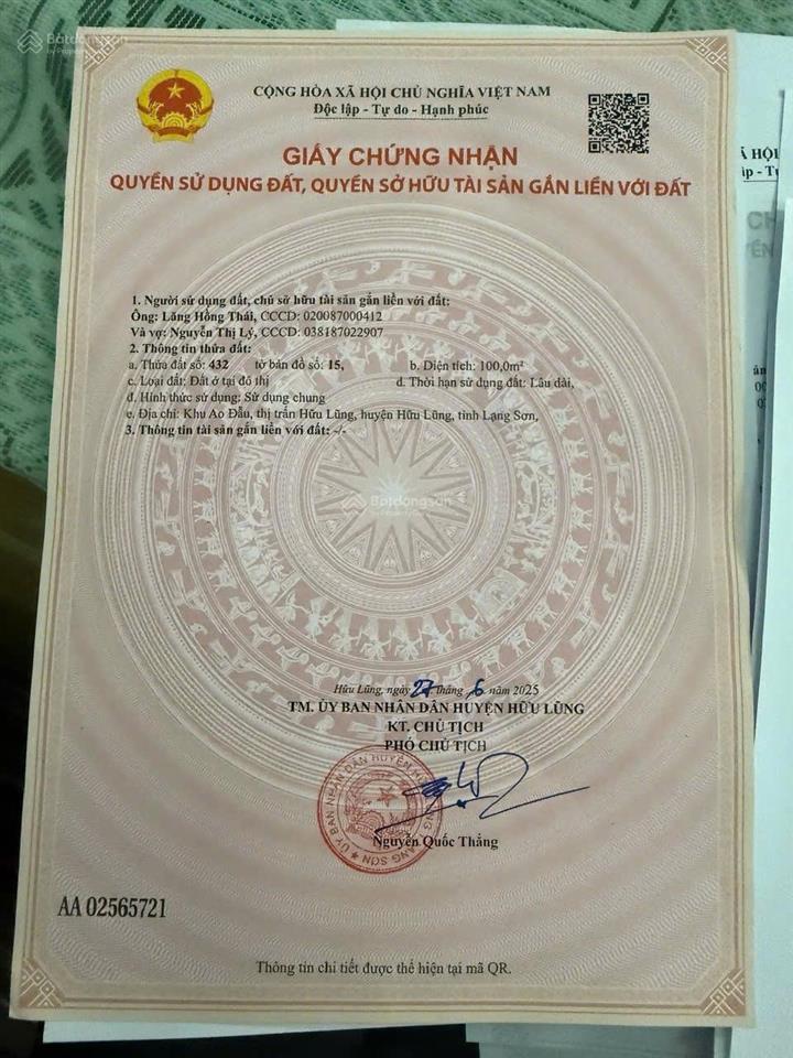 Bán lô đất nền trung tâm kđt mới hữu lũng, 100m2 view công viên siêu đẹp, gần kcn vsip lạng sơn