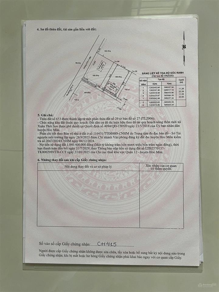 Bán đất thổ cư mặt đường kênh xuân thới sơn 11, gần dự án vinhomes hóc môn, giá 7,5 tỷ