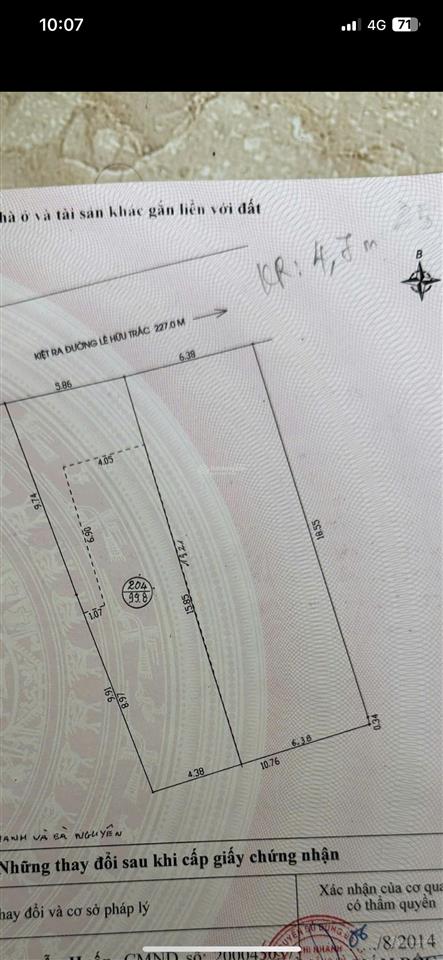 Chào bán kiệt ô tô 4,5m đặng vũ hỷ chỉ 10,7 tỷ thích hợp xây căn hộ  0911 190 ***