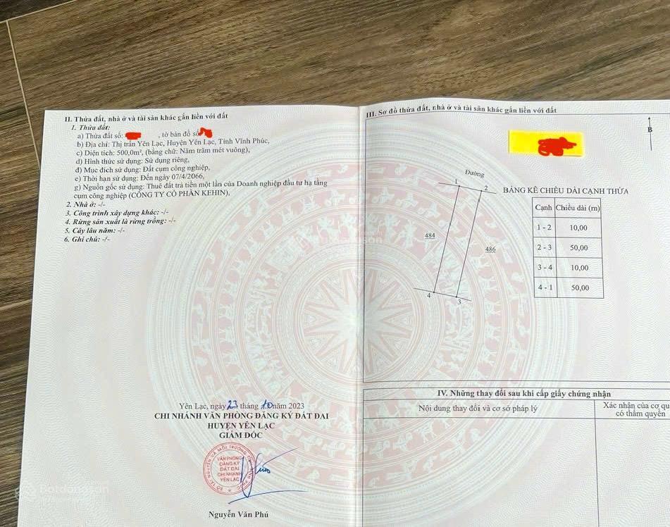 Bán lô đất trục chính dt 303 dãy a diện tích 500m2 ccn minh phương, yên lạc, vĩnh phúc