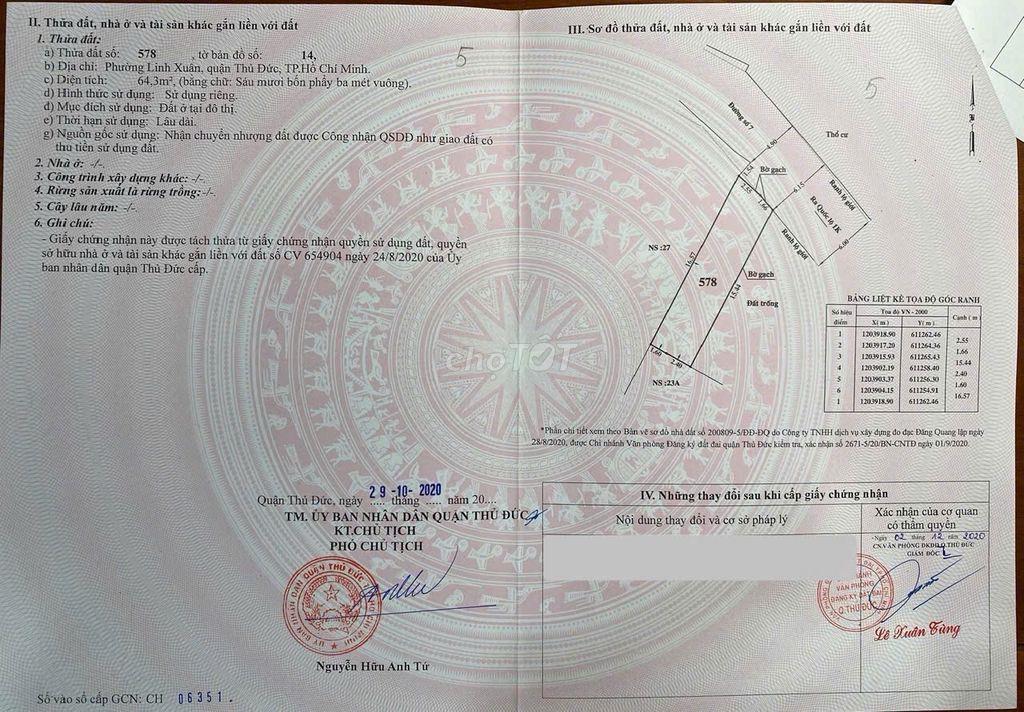 Mặt Tiền Kinh Doanh Đường số 7, P Linh Xuân, Thủ Đức. Giá chỉ 78tr/m2