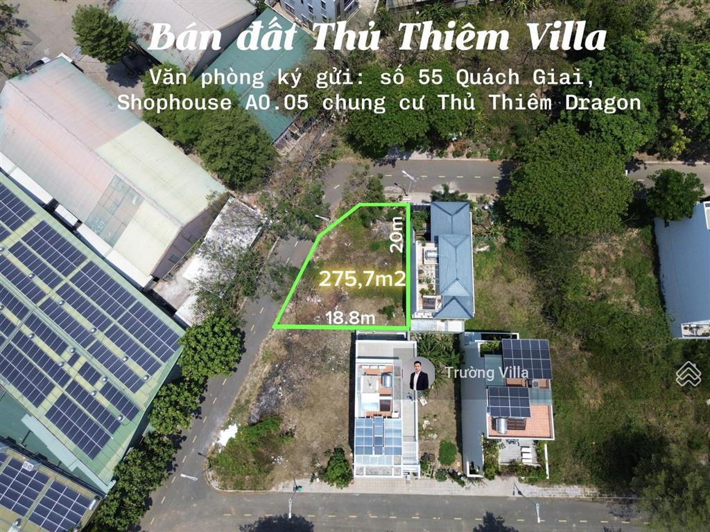 Bán lô góc 2 mặt tiền 275m2 nở hậu 18.8m giá tốt kdc thủ thiêm villa