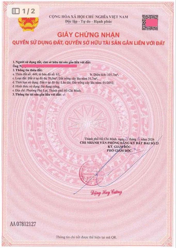 Chính Chủ Kẹt tiền ra gấp Đất Phú Lợi ngay Đại Học Thủ Dầu Một