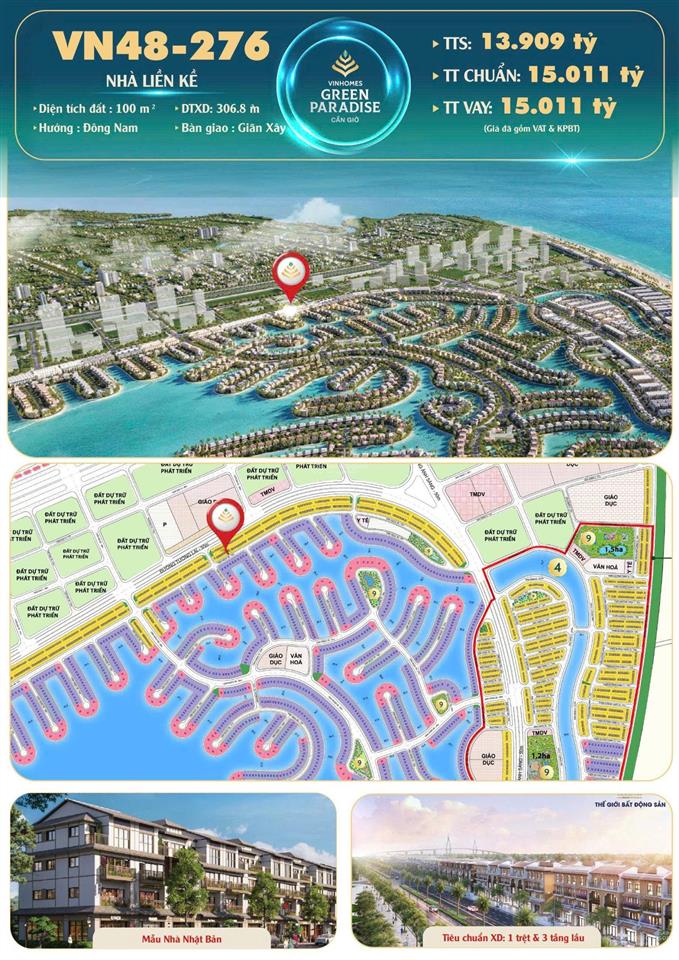 Hiếm có khó tìm, song lập biển vinhomes green paradise, chỉ 15.3 tỷ/căn