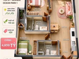 Bán căn hộ 2pn 1wc the senique ocean park dt 55m2, giá tốt cho gia đình trẻ