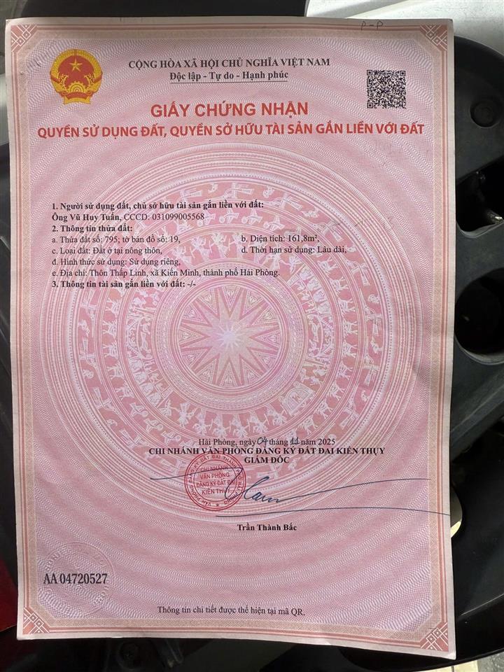 Chỉ 990triệu sở hữu ngay lô đất đẹp tại thấp linh, minh tân, kiến thụy, hải phòng