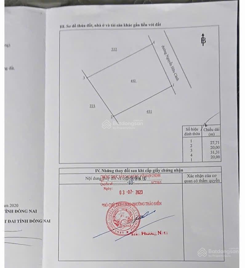 Bán đất mặt tiền nguyễn hữu cảnh, nhơn trạch, dt 587.5m2, giá trị tăng trưởng cao, giá cực tốt.