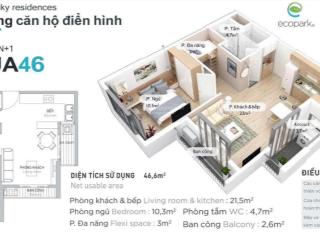 Bán căn hộ 46m2 khu aquabay. thiết kế 1 phòng ngủ rộng và 1 khu đa năng kê giường tầng. giá 2.8 tỷ