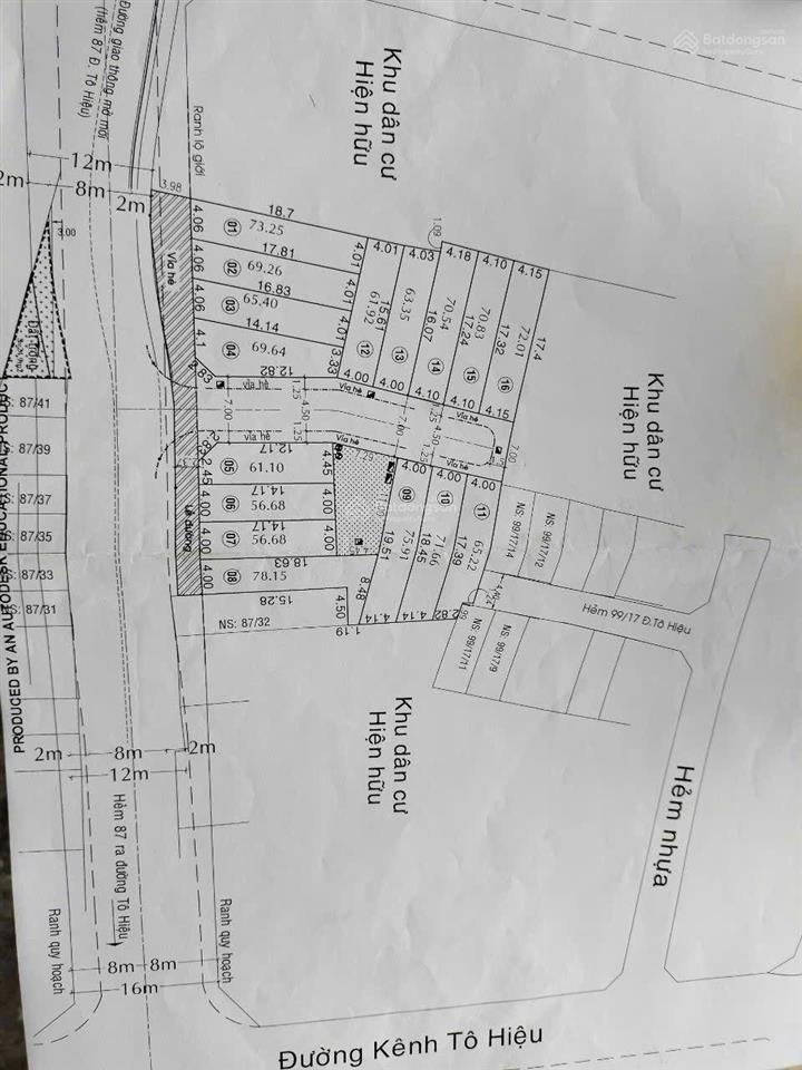Bán lô đất góc 2 mặt tiền và 2 lô hẻm 87 tô hiệu sổ tại nhà giá 130tr/m