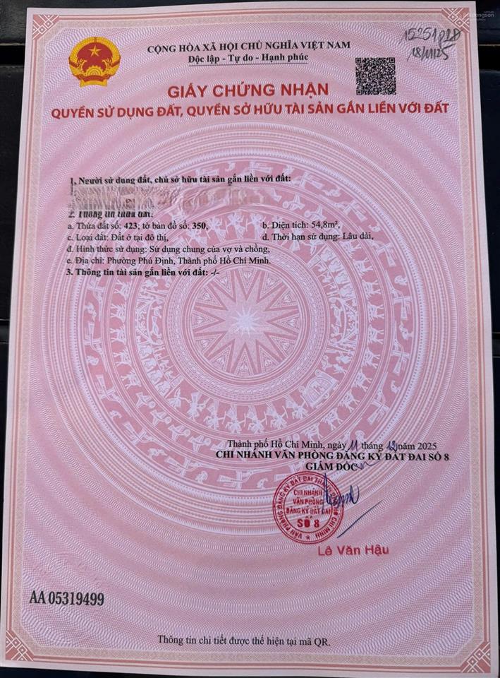 Bán lô góc 2 mặt tiền trong khu phân lô trương đình hội, 54,8m2 giá 4tỷ3 tl