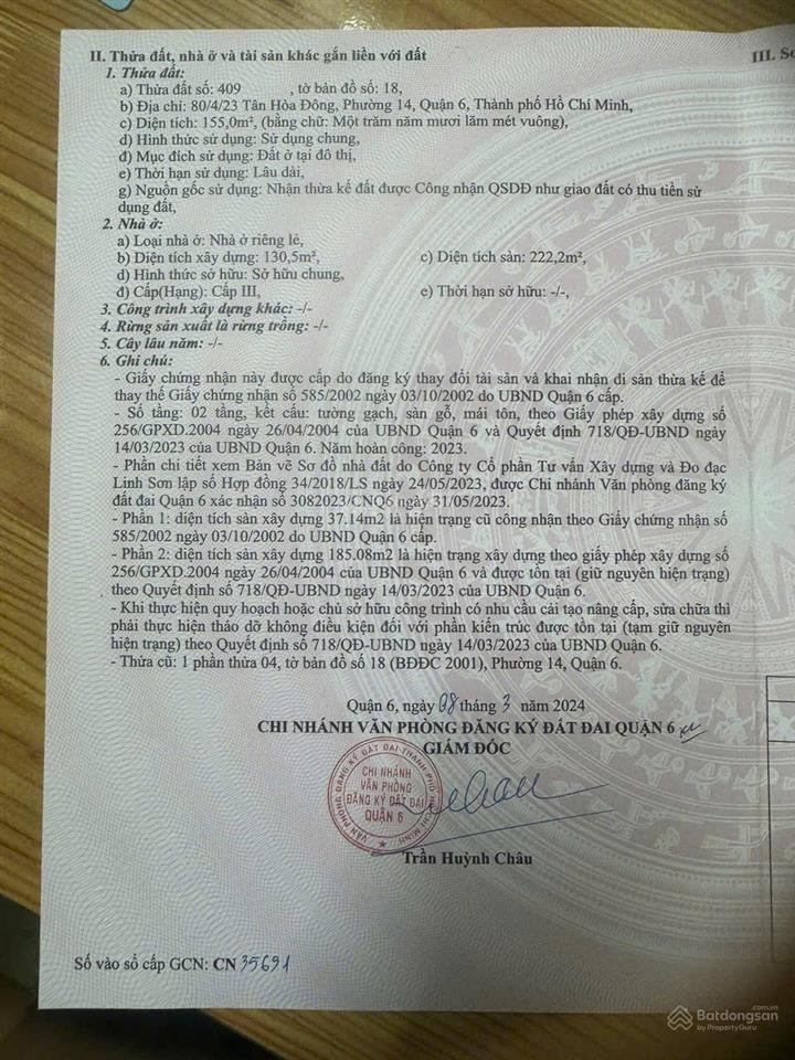 Bán nhà 80/4/23 tân hoà đông, phường 14. diện tích  8.6 x 18m