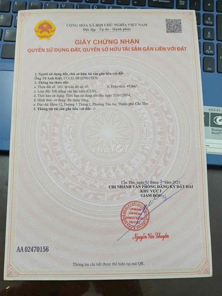 BÁN ĐẤT TẶNG 3 PHÒNG TRỌ HÊM ĐỐI DIỆN CỔNG BV DA LIỄU TP CẦN THƠ