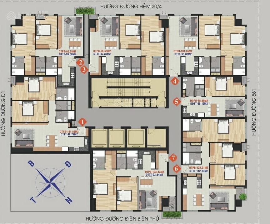 Căn hộ 2 phòng ngủ rộng rãi pearl plaza trung tâm hcm