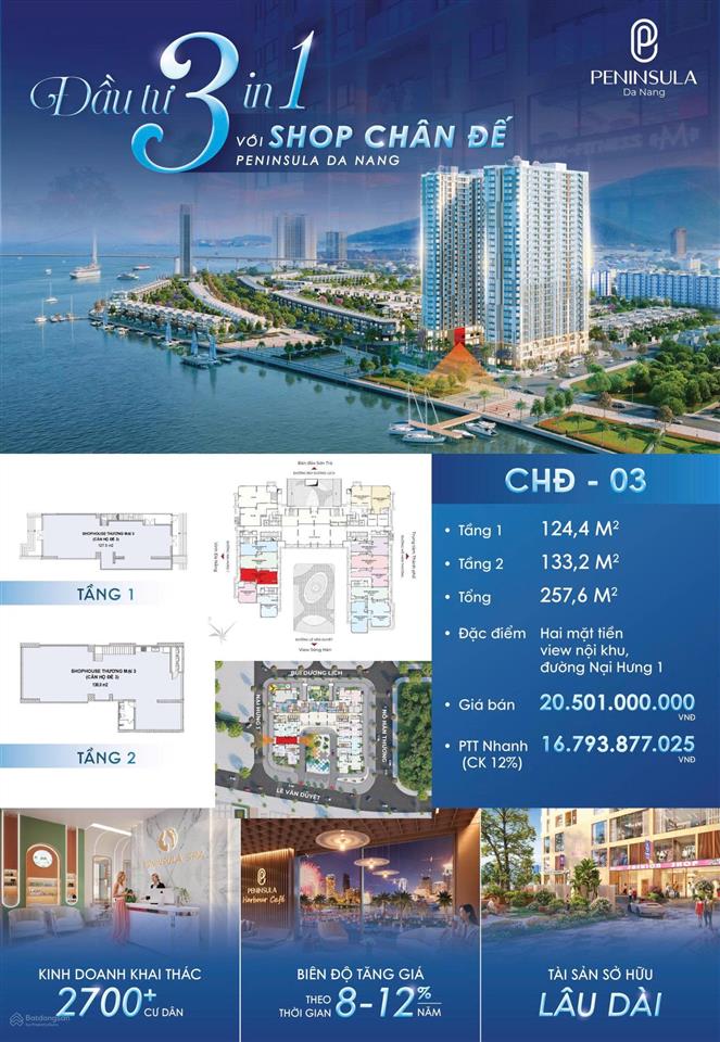 Căn hộ khối đế 2 tầng peninsula đà nẵng  khai thác dòng tiền bền vững, giá tốt sở hữu ngay