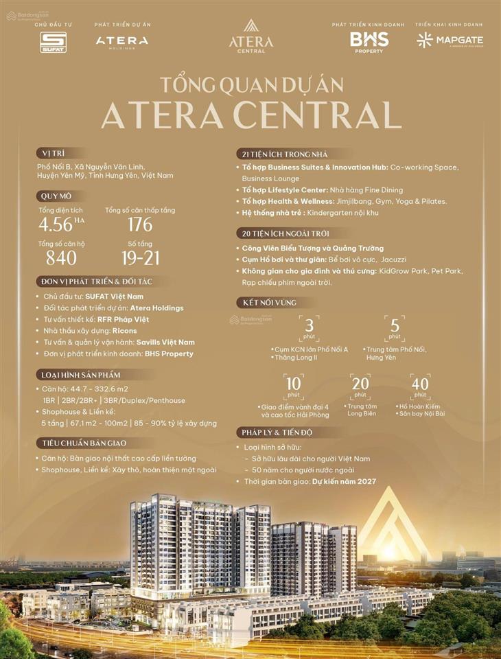 Quỹ 50 căn đợt 1 atera central phố nối mua từ móng rẻ hơn 20%. booking sớm nhận thêm 1%
