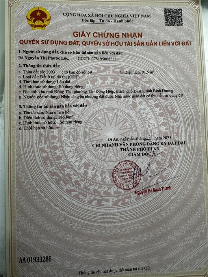 Chính chủ bán nhà 3 tầng trung tâm dĩ an ,khu dân cư đông hưng residences