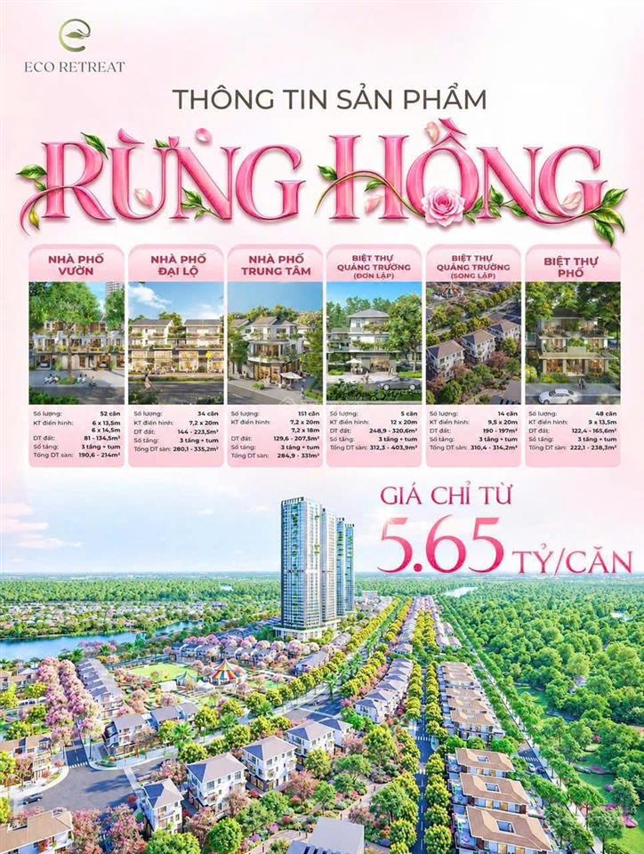 Bán shophouse eco retreat  phân khu rừng hồng | chỉ 15% nghỉ dưỡng sở hữu ngay . giá tiết 5.65 tỷ