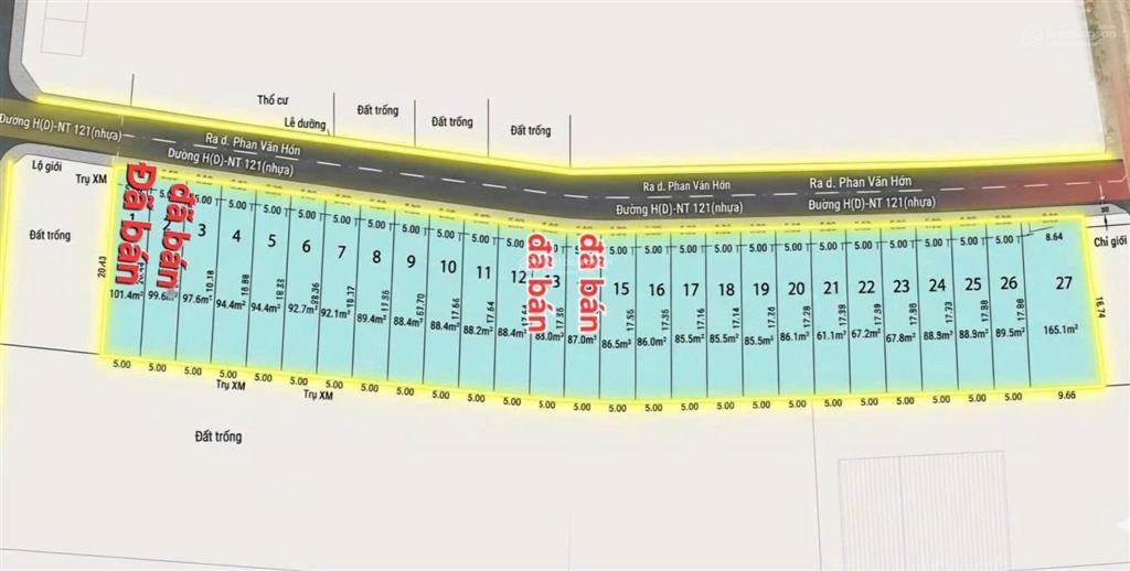 Bán đất nền ngang 5m x 20m xuân thới thượng 26 giá bán 4,2 tỷ/nền