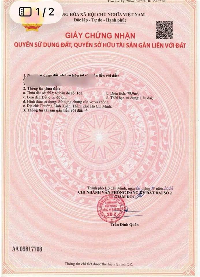 Chính chủ cần bán gấp nền đất có sổ riêng sẵn ngay cổng trường học xuân hiệp linh xuân tphcm