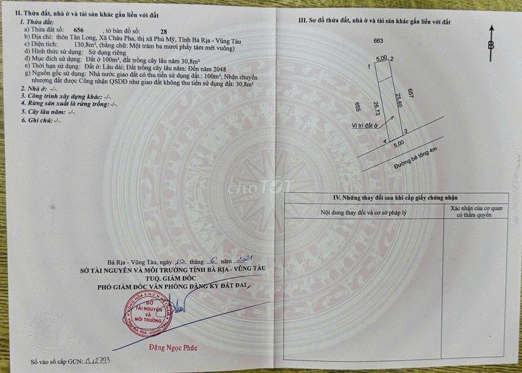 Bán 2 nền liền kề tại Châu Pha, Phú Mỹ chỉ 1,1 tỷ/nền, thổ cư 100m2