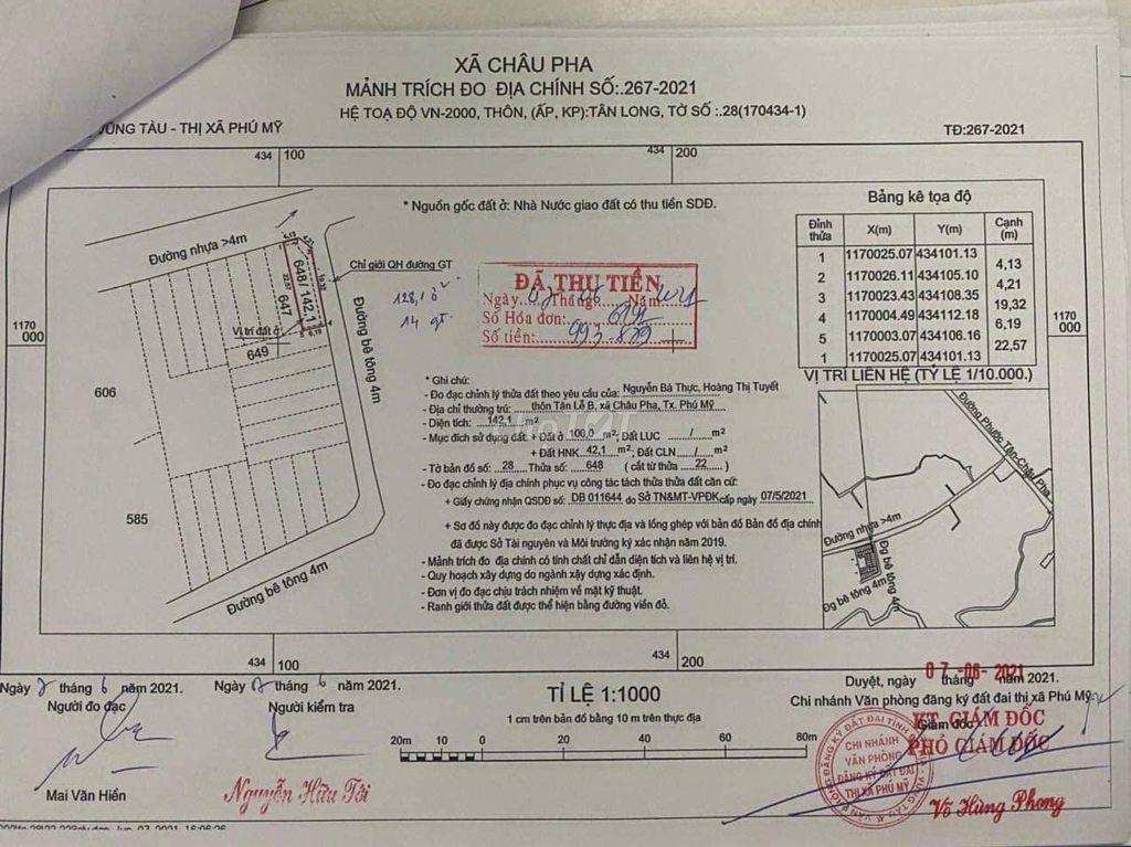 Bán 2 nền liền kề tại Châu Pha, Phú Mỹ chỉ 1,1 tỷ/nền, thổ cư 100m2
