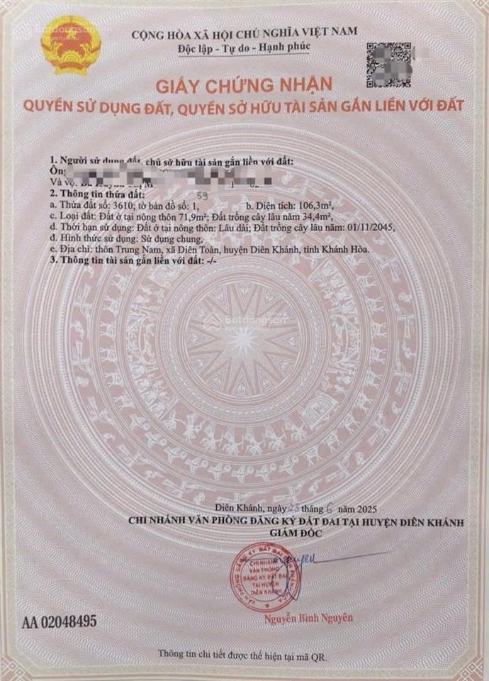 Bán đất đường huỳnh thúc kháng diên toàn ngang 6m đẹp