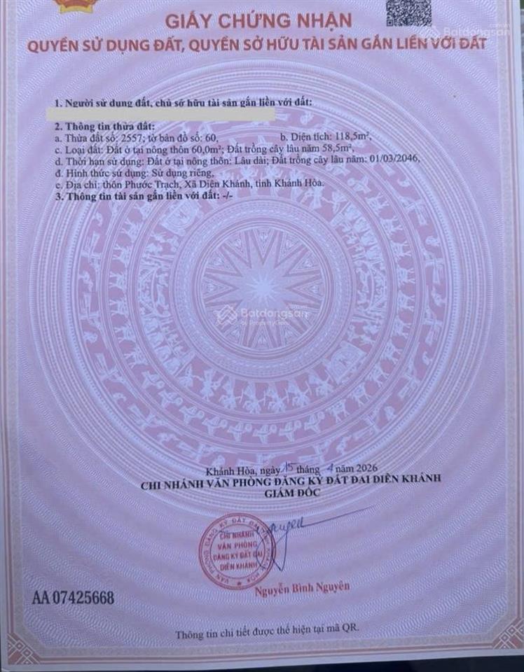 Đất diên toàn đường nhựa 5m giá đầu tư, khu dân cư đông đúc