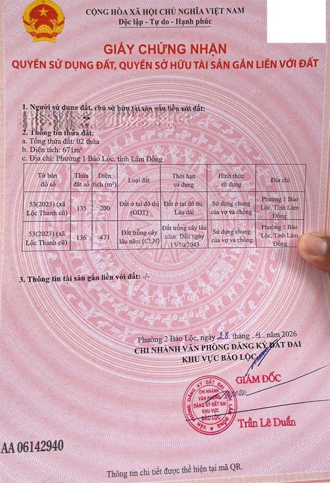 Bán đất mặt tiền đường nhựa phường 1 thành phố Bảo Lộc