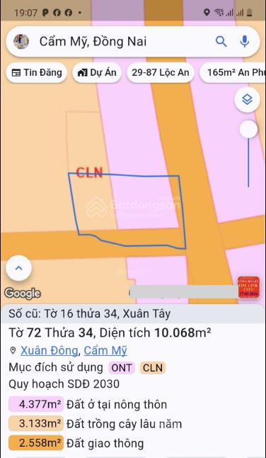 Bán đất sổ riêng hơn 1ha có thổ cư mặt tiền đường xuân phú  xuân tây, cẩm mỹ, đồng nai