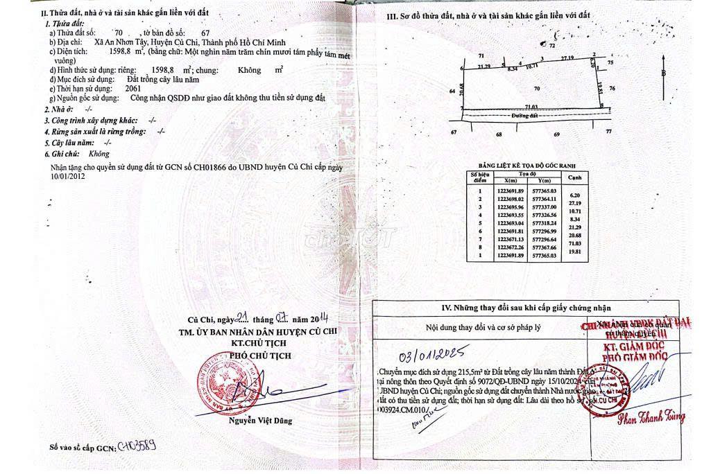 Lô đất MT đường xe tải 1 sẹc ngắn An Nhơn Tây, DT 1600m co 215m thổ