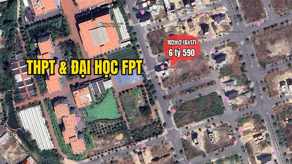Hạ giá 300 triệu  bán đất fpt đường 10m5  sát đại học fpt 6 tỷ 590 (102m2)