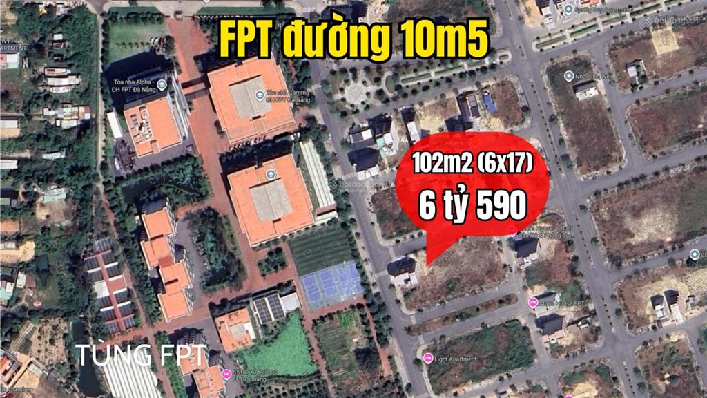 Khác biệt  hạ giá 400 triệu  bán đất fpt đường 10m5 sát đại học fpt  102m2 (6 tỷ 590)
