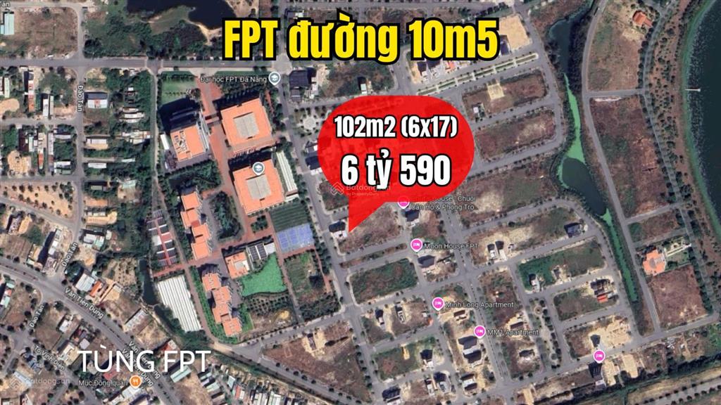 Khác biệt  hạ giá 400 triệu  bán đất fpt đường 10m5 sát đại học fpt  102m2 (6 tỷ 590)