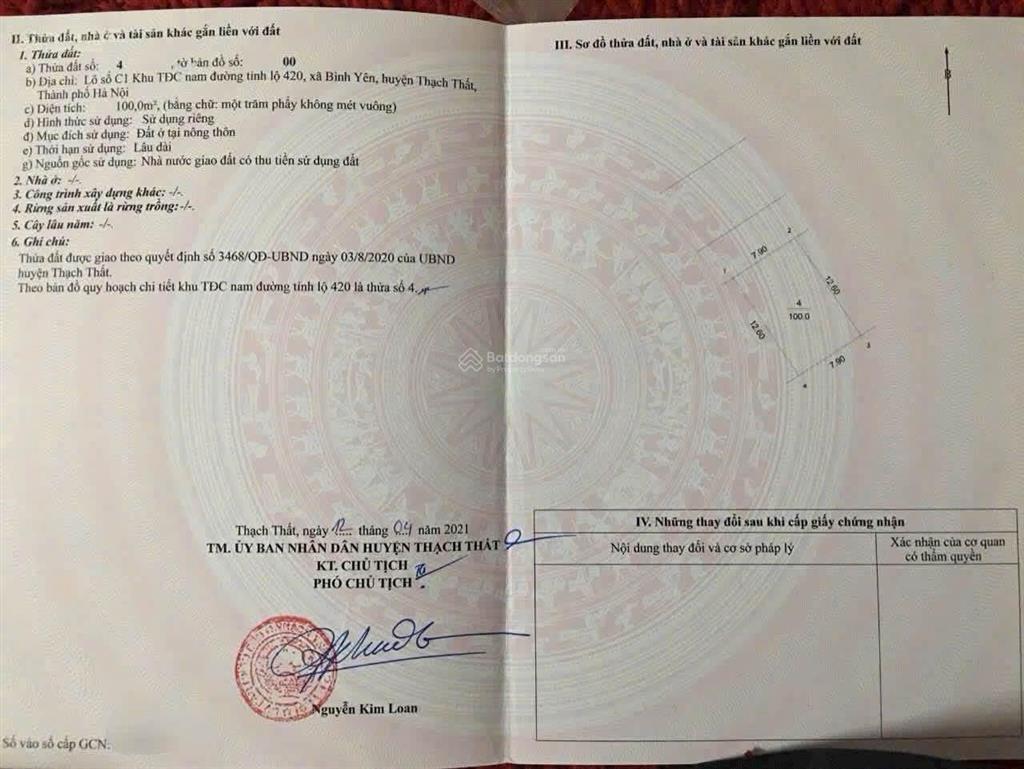 Chủ cần bán gấp 100m2 mặt tiền 7,9m tái định cư bình yên giá rẻ trên thị trường