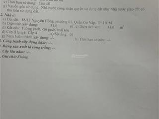 Gia đình mình cần bán một mảnh đất gần 148m2, hẻm 85 nguyên hồng, gò vấp