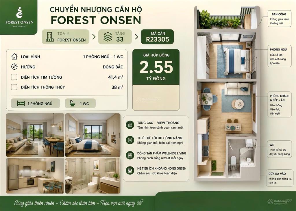Căn 1pn onsen 2,55 tỷ ecoretreat thanh toán 630 triệu